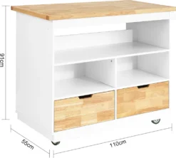 SoBuy FKW107-WN Design Küchenwagen Mit Arbeitsplatte Kücheninsel Küchenschrank Rollwagen Sideboard Auf Rollen Weiß-Natur BHT Ca.: 110x91x55cm -Küchenbedarf Laden d612f77e600b30c8781291cc0eea1df2