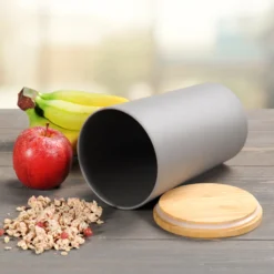 KESPER Vorratsdose, Kunststoff Mit Bambusdeckel, Grau, Ø 11,5 Cm, Höhe: 18,7 Cm, 32601 -Küchenbedarf Laden dd2acee69369952dc80700a32a33fd75