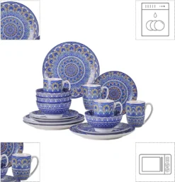 Vancasso Tafelservice Porzellan, Mandala 16 Teiliges Essgeschirr Kombiservice, Handbemaltes Geschirrset Für 4 Personen, Böhmischer Stil -Küchenbedarf Laden e18c41312765875d4c284b2fcf026542