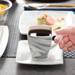 MALACASA, Serie Blance, 36 Tlg. Set Marmor Porzellan Kaffeeservice Geschirrset, Mit 12 Stück Kuchenteller, 12 Stück 180ml Tasse Und 12 Stück Untertasse Für 12 Personen -Küchenbedarf Laden e792780e68e1a9a439b7ad4bf2c46316