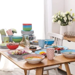 Kombiservice Porzellan, Vancasso Tafelservice Bunt, MACARON 40 Teilig Geschirrset, Mit Je 8 Speiseteller, Dessertteller, Müslischalen, Suppenteller Und Kaffeebecher Für 8 Personen -Küchenbedarf Laden ea232bd3f87fde544183370a8d0412db