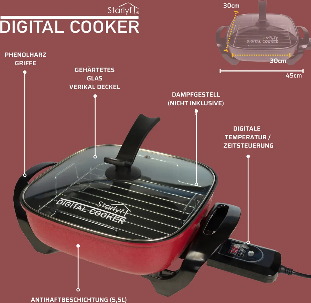 Starlyf®Digital Cooker - XXL Elektrische Bratpfanne mit digitalem Thermostat und Temperaturanzeige, 1600 Watt, 5,5 Liter Fassungsvermögen, Partypfanne - Aus der TV Werbung Starlyf®Digital Cooker - XXL Elektrische Bratpfanne Mit Digitalem Thermostat Und Temperaturanzeige, 1600 Watt, 5,5 Liter Fassungsvermögen, Partypfanne - Aus Der TV Werbung -Küchenbedarf Laden ea743cfeee97bb9331578733c002f4f1
