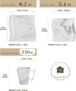MALACASA, Serie Flora, 36 Tlg. Marmor Porzellan Kaffeeservice Geschirrset Mit 12 Kuchenteller, 12 Tasse 220ml, 12 Untertasse Für 12 Personen -Küchenbedarf Laden f05d4f743bb3a5170c7601d48f1e998a
