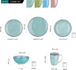 Kombiservice Porzellan, Vancasso Tafelservice Bunt, MACARON 40 Teilig Geschirrset, Mit Je 8 Speiseteller, Dessertteller, Müslischalen, Suppenteller Und Kaffeebecher Für 8 Personen -Küchenbedarf Laden f29b04f0118ce257b6b6a387e5db37fa
