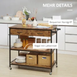 HOMCOM Küchenwagen Auf Rollen, Servierwagen Mit 2 Schubladen Und 2 Regalen, Küchentrolley Mit Arbeitsplatte, Rollwagen, Beistellwagen Im Industriedesign, Braun+Schwarz, 100 X 50 X 93 Cm -Küchenbedarf Laden f45f725663a1157a5e0f2ef88892d534