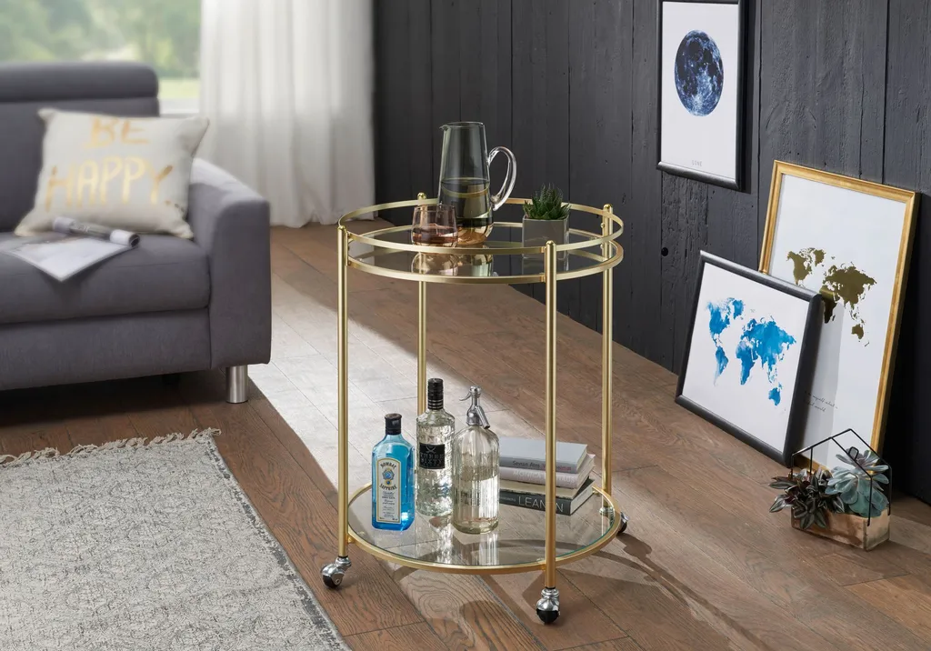 WOHNLING Design Servierwagen Gold Ø 57 cm Beistelltisch | Teewagen Metall mit Rollen | Küchenwagen mit Glasplatten | Barwagen Rund 75 cm hoch | Küchentrolley Modern | Rollwagen WOHNLING Design Servierwagen Gold Ø 57 Cm Beistelltisch | Teewagen Metall Mit Rollen | Küchenwagen Mit Glasplatten | Barwagen Rund 75 Cm Hoch | Küchentrolley Modern | Rollwagen -Küchenbedarf Laden f6eaae47b8eab0b4e513265aa2e58ac2