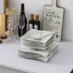 MALACASA, Serie Flora, Marmor Porzellan Tafelservice 24 Teiligen Set Kombiservice Geschirrset Mit 12 Speiseteller Und 12 Suppenteller Für 12 Personen -Küchenbedarf Laden f759777f219f5f2b0f368bac1e8dcd6c