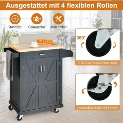 COSTWAY Küchenwagen Auf Rollen, Servierwagen Mit Arbeitsplatte & Handtuchhalter & Schublade & Gewürzregal, Kücheninsel Holz, Küchenschrank Rollbar, Für Küche, Esszimmer Und Bar (Schwarz) -Küchenbedarf Laden f8d9a5731af6c5ec26623c0a3a2b470c