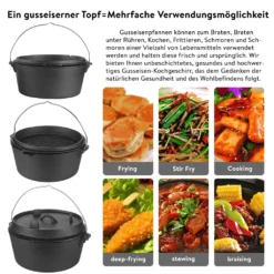 Mucola Gusseisen Feuertopf Gusstopf Inkl. Deckelgriff 2in1 Kochtopf & Pfanne 9,0L Dutch Oven Potjie Camping Kochgeschirr -Küchenbedarf Laden fae5697d41ba5c6555f218332c6bf0d8