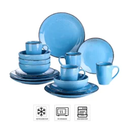 Vancasso Serie Navia Oceano, 16 Teilig Essservice Set Aus Steingut, Tafeiservice Für 4 Personen, Wasserblau, Vintage Aussehen, Natur Design -Küchenbedarf Laden fd8c209c80f15112f0949c256343b517