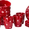 Emily 18tlg Frühstücksset 6 Personen Rot Weiße Punkte Teller Kaffeebecher Schalen Geschirrset -Küchenbedarf Laden ffeb77e3fd888a4191ff23e7da829323